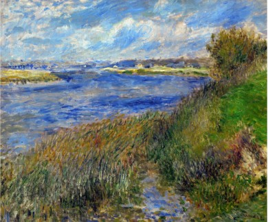 La Seine a Champrosay Banks of the Seine River at Champrosay 1876 - Pierre Auguste Renoir Painting